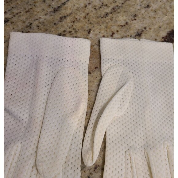 Vtg Size S Stretch Nylon Off-White 7.5" Formal Gloves Perforated Stripe Buttons - Picture 8 of 16